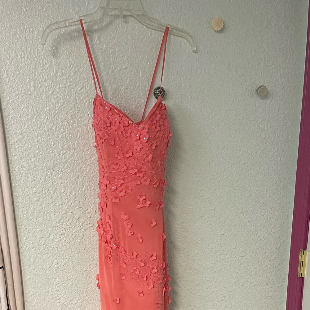 Peach beaded prom dress/bridesmaids dress with scarf. Pre owned, size 10